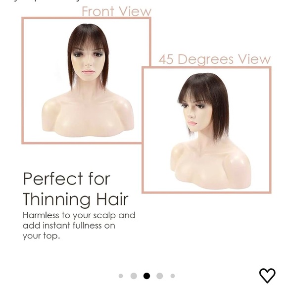 Human Hair Topper for Thinning Hair with Bangs 8 Inch #02 Dark Brown - Picture 5 of 9
